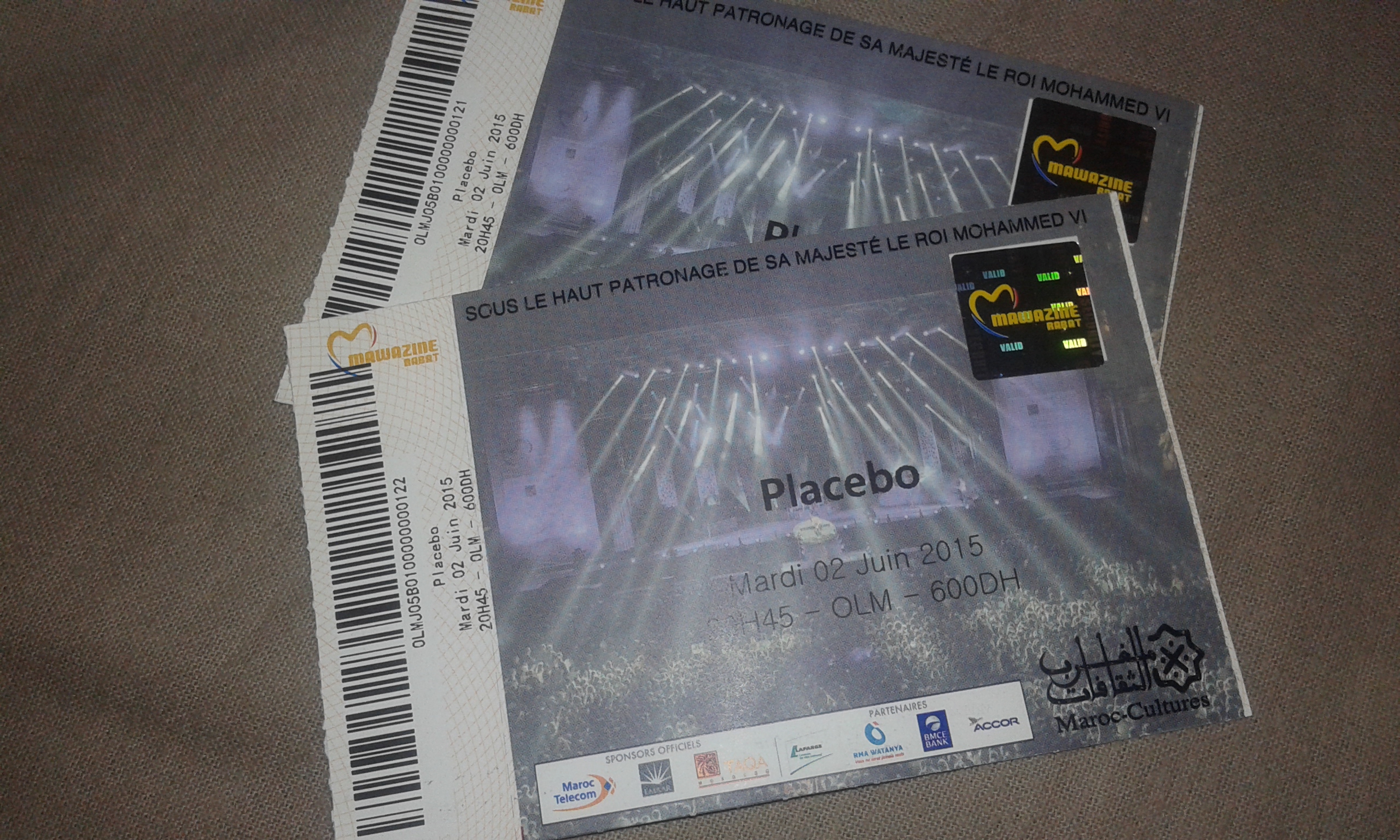 Tickets VIP Mawazine 2015 Groupe Placebo