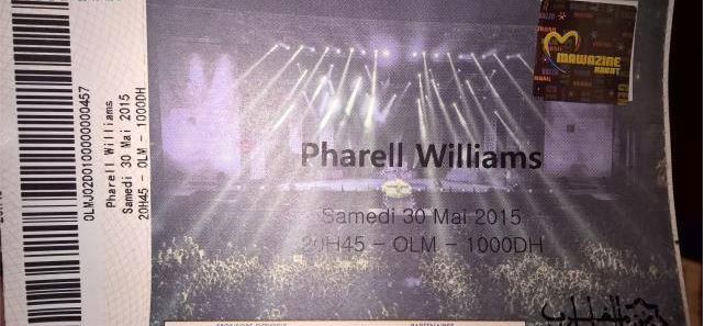 2 Tickets pharell Williams 1000 MAD moitié prix