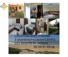 Location vacance appartement meublé+piscine à la plage de Sidi Bouzid El Jadida