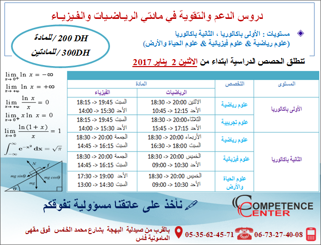 دروس الدعم في مادتي الرياضيات والفيزياء